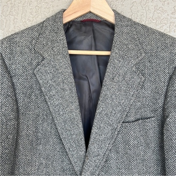 Hart Schaffer & Marx‎ Vintage Wool Herringbone Pattern Sports Coat Blazer Jacket - Picture 4 of 15